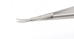 Ножницы микрохирургические, байонетные, изогнутые,  плоские рукоятки, длина 15,5 см